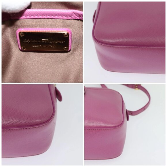 Salvatore Ferragamo Chain Shoulder Bag Safiano Leather Pink Gold - Picture 12 of 15